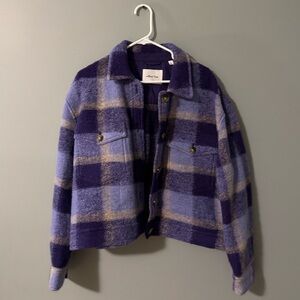 Aritzia Wilfred Free Purple Grid Wool Jacket — Size M — Excellent Condition